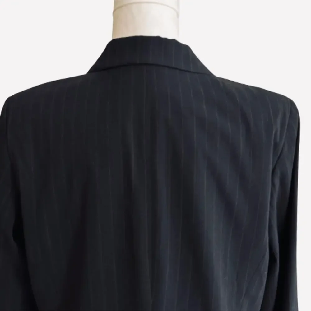 Parellel Blazer Jacket Black Brown Pinstriped Button Front Career Office Size 14
